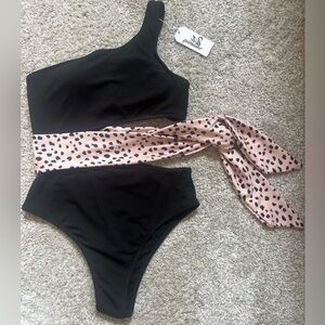 Black and Pink Leopard Print Swimsuit
